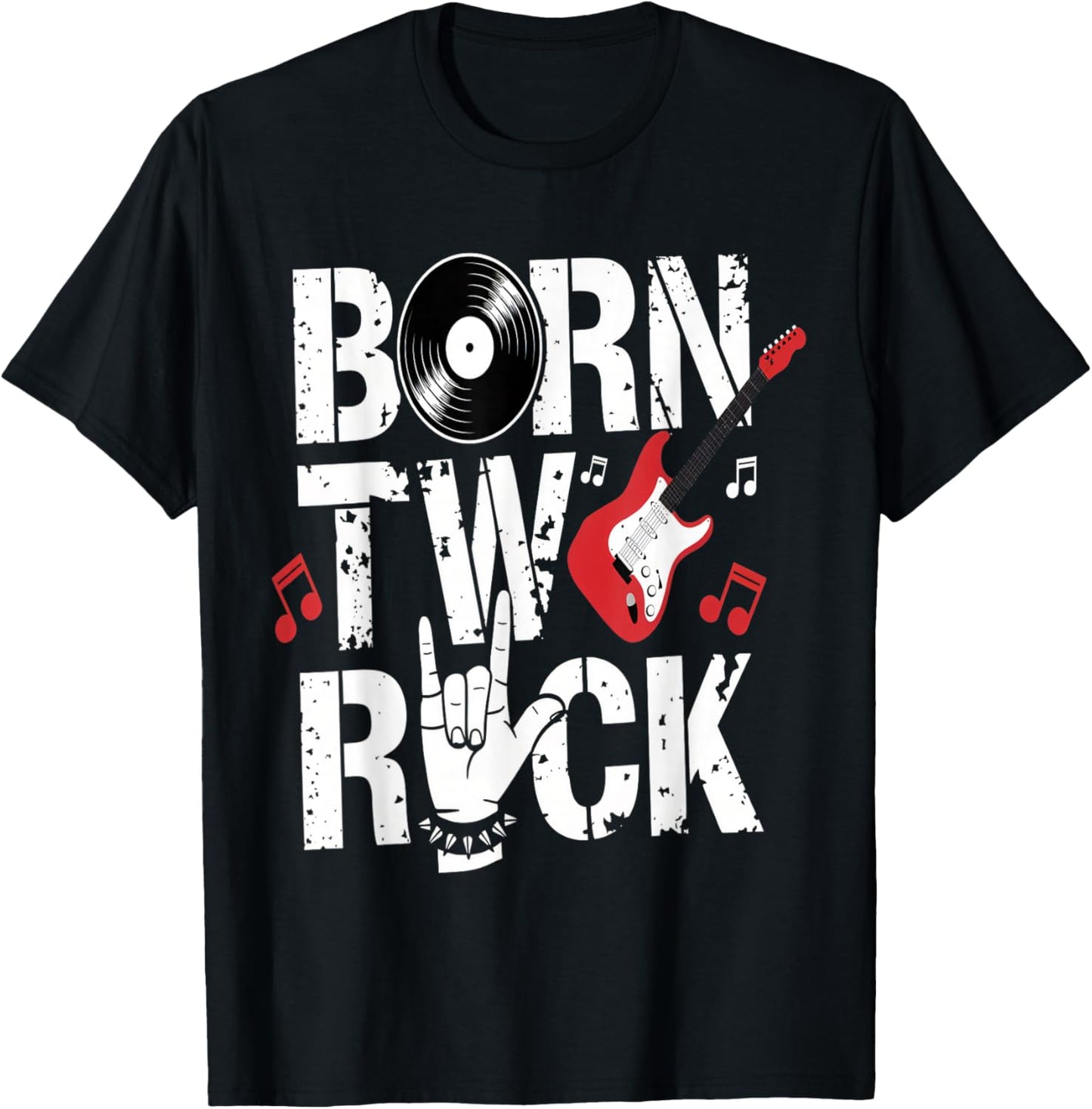 Born Two Rock 2nd Birthday Guitar Design T-Shirt - T-Shirt | Black