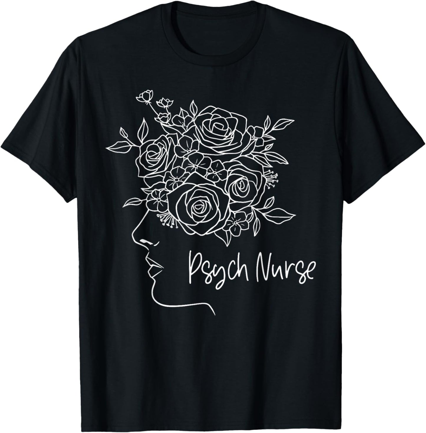 Floral Psych RN Psychiatric Nurse Week Mental Health Nursing T-Shirt - T-Shirt | Black
