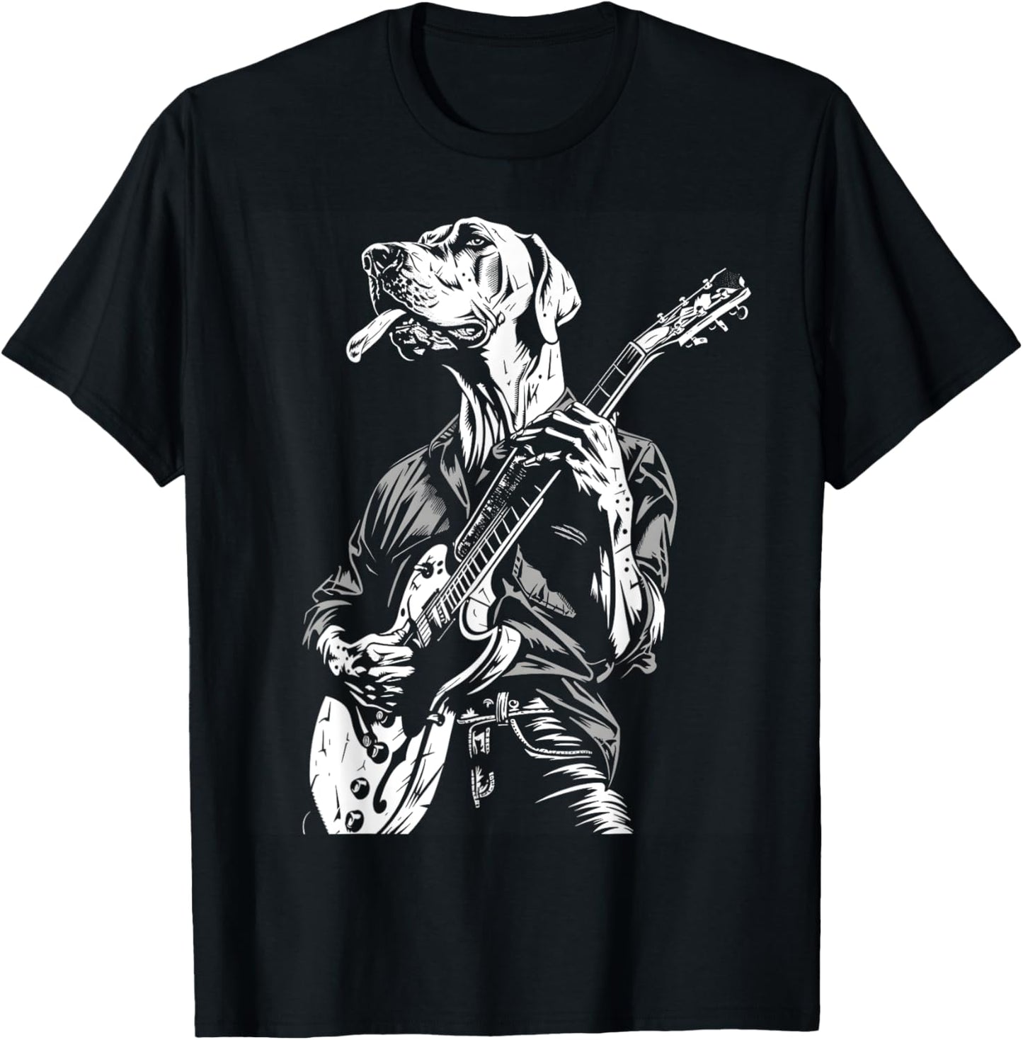 Funny Great Dane Dog Playing Electric Guitar Rock Dog Dad Men Women Kids T-Shirt - T-Shirt | Black