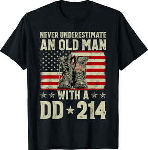 Never Underestimate an Old Man with A DD-214 Alumni T-Shirt - T-Shirt | Black