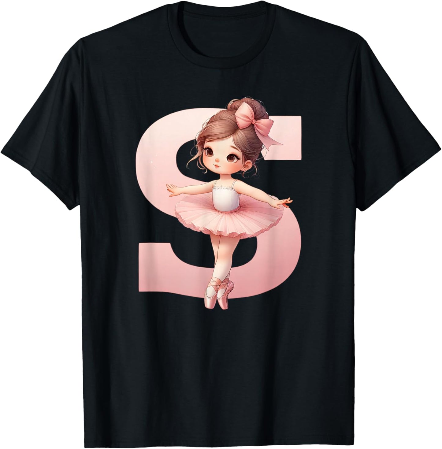 Ballerina Girl Dancing Name First Letter S Girly Tutu Ballet T-Shirt - T-Shirt | Black
