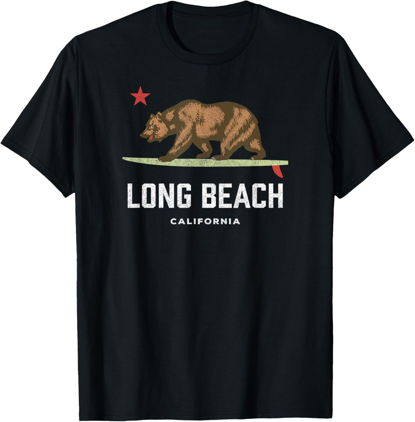 Vintage Long Beach California Bear Surfing Boys Girls T-Shirt - T-Shirt | Black