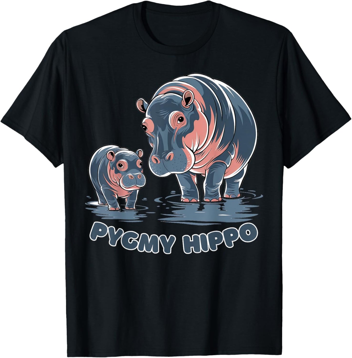 Cute Baby Pygmy Hippo Moo Deng Funny Zoo For Family Kids T-Shirt - T-Shirt | Black