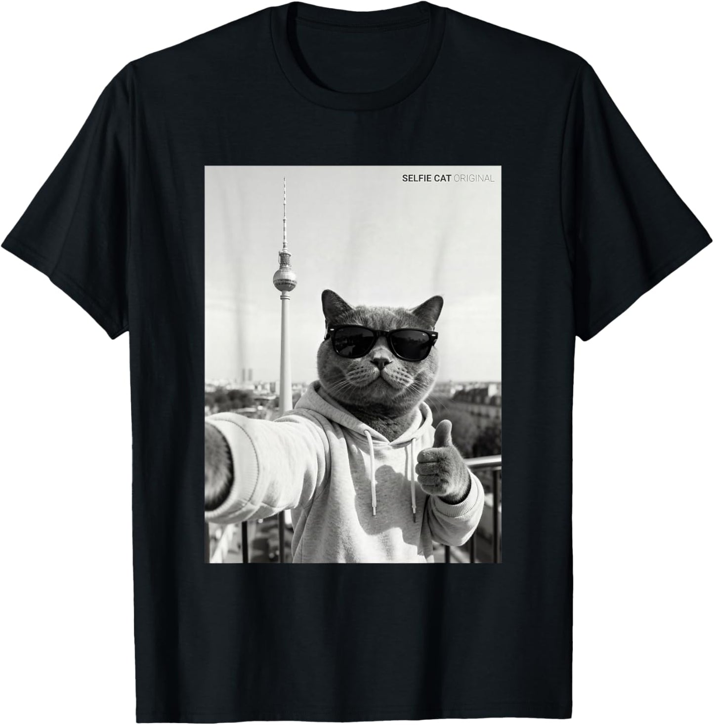 Cool Cat Selfie Berlin Funny Cat Meme Funny T-Shirt - T-Shirt | Black