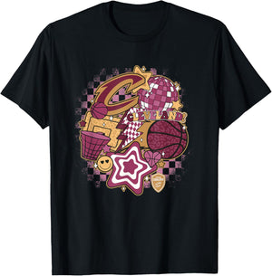 NBA Cleveland Cavaliers Psychedelic Basketball Collage , Small, White T-Shirt - T-Shirt | Black