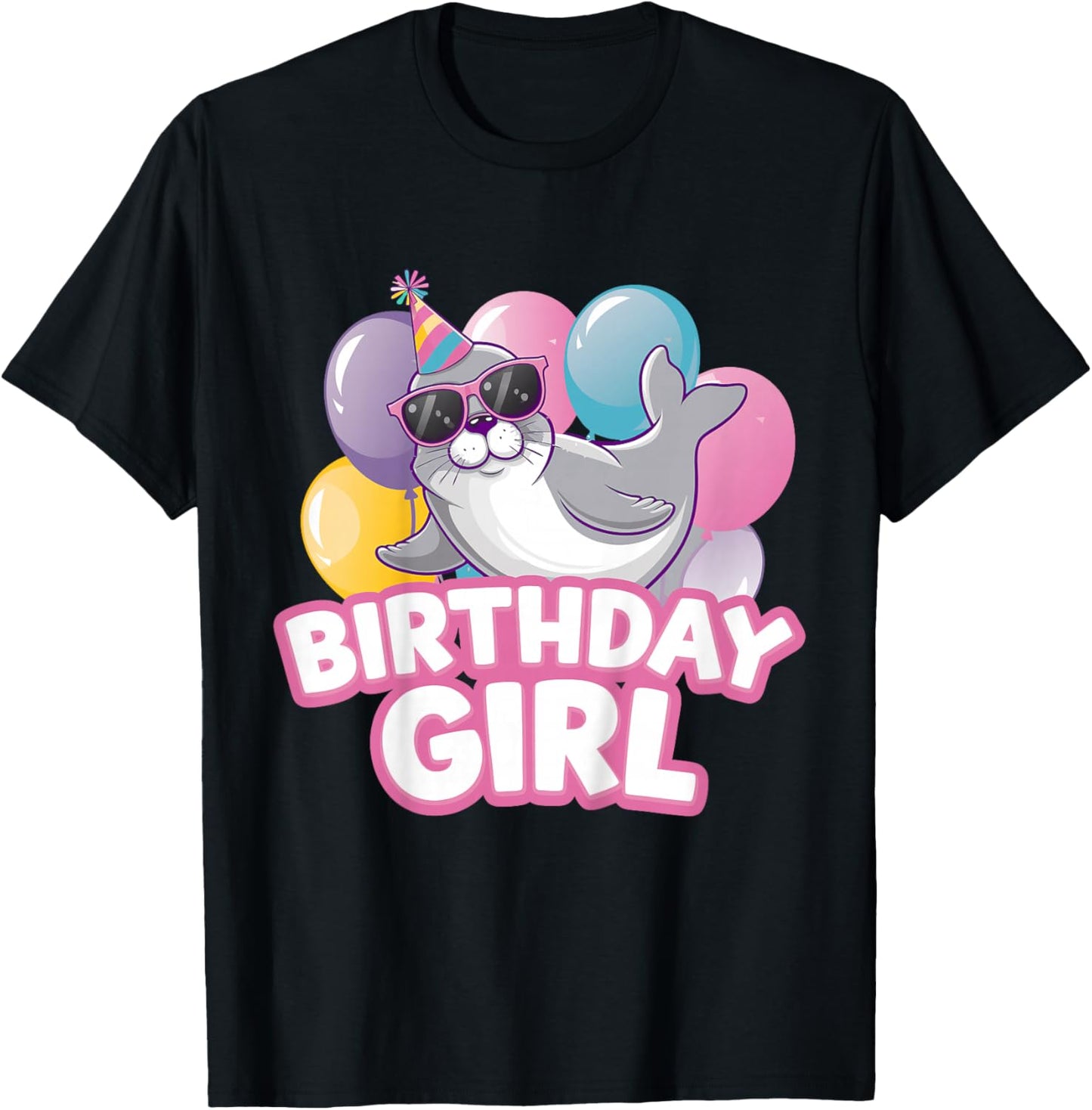 Kids Birthday Girl Seal Kids T-Shirt - T-Shirt | Black