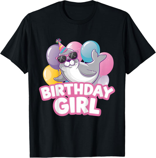 Kids Birthday Girl Seal Kids T-Shirt - T-Shirt | Black