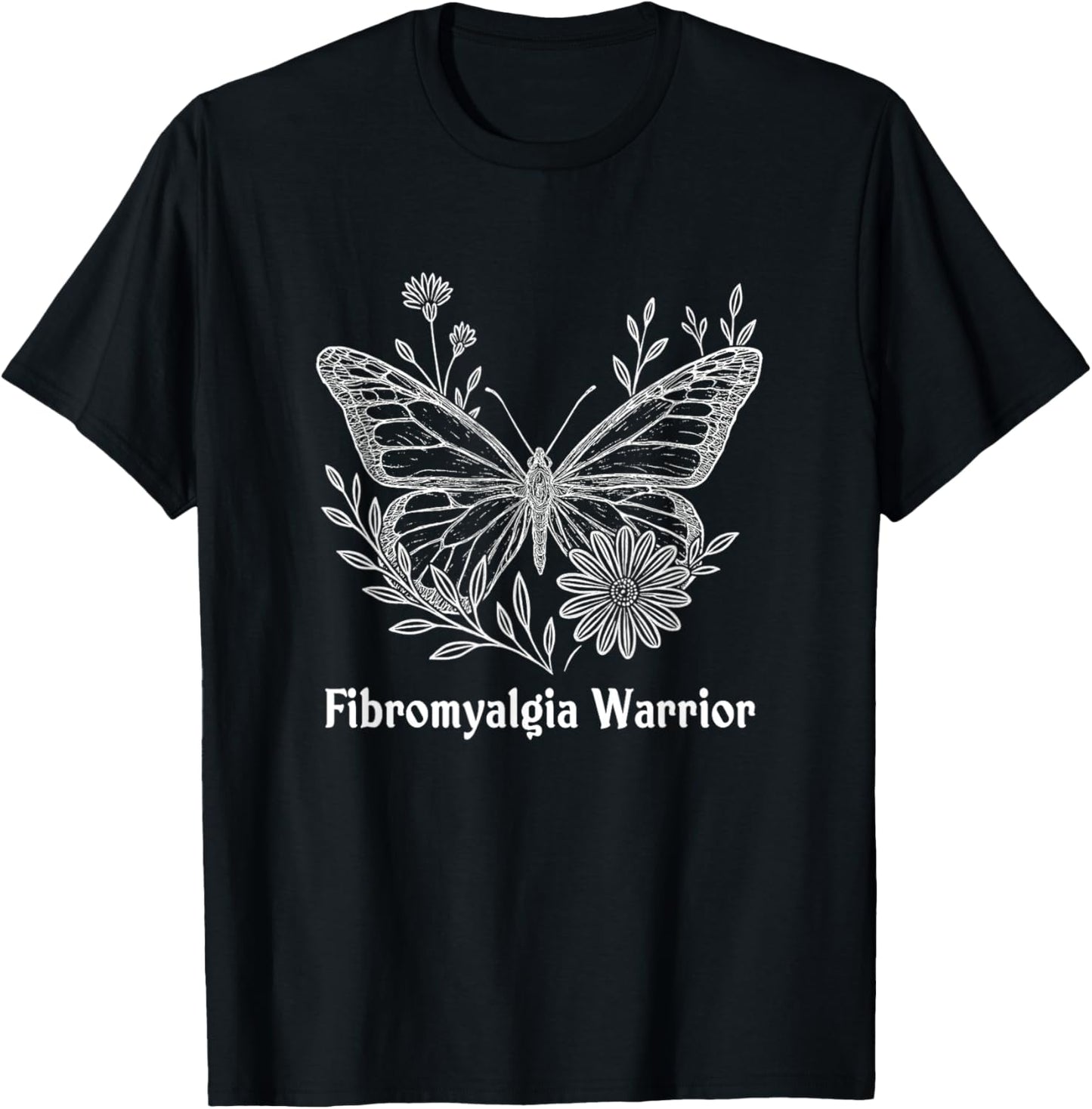 Fibromyalgia Warrior Awareness Butterfly Invisible Illness T-Shirt - T-Shirt | Black