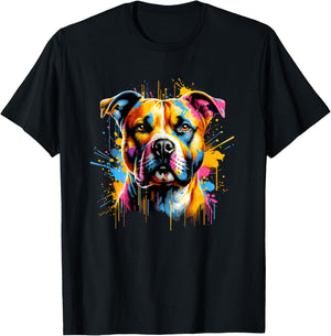Splash Art American Staffordshire Terrier Amstaff T-Shirt - T-Shirt | Black