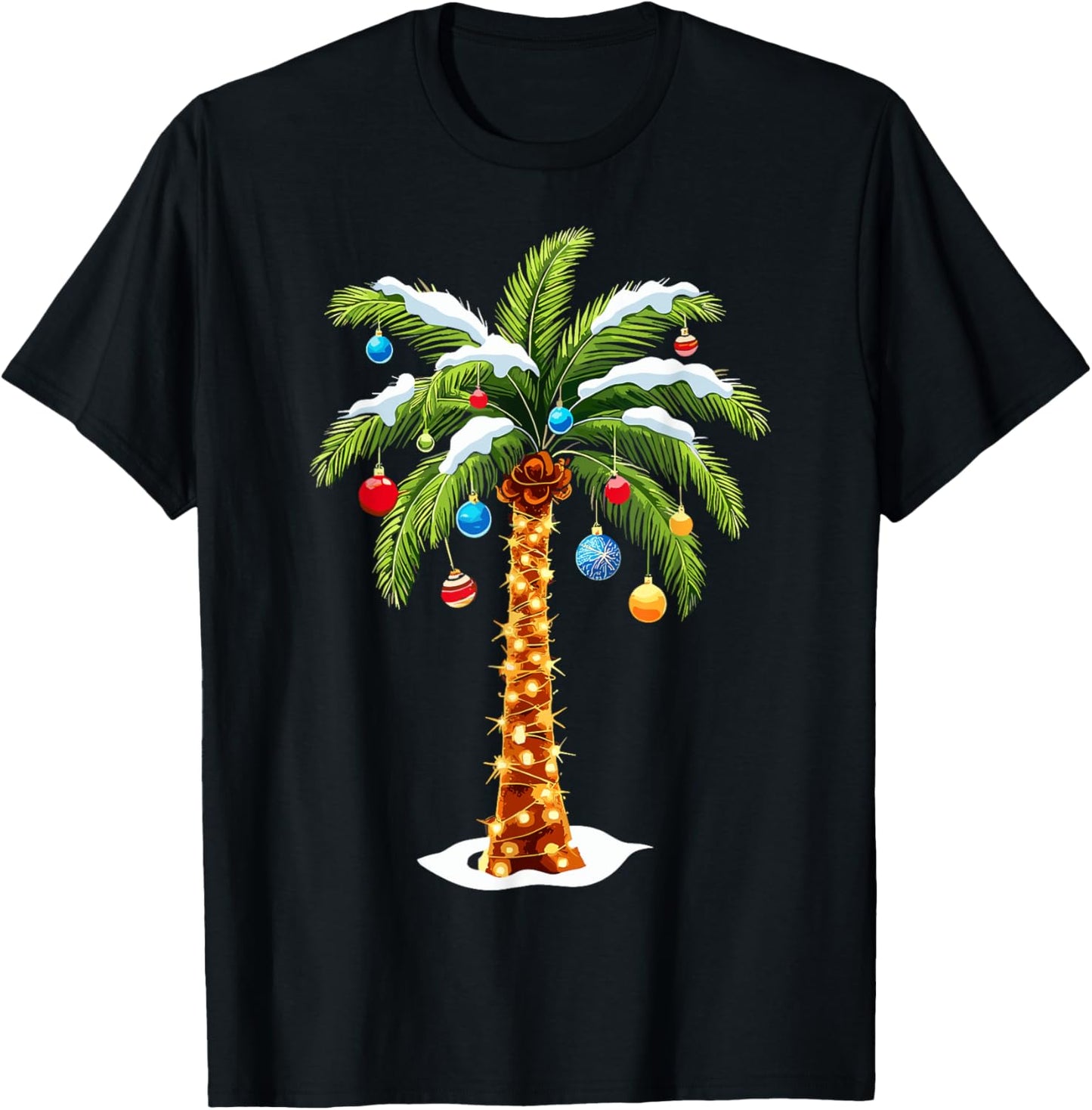 Christmas Palm Tree Hawaiian Tropical Xmas T-Shirt - T-Shirt | Black