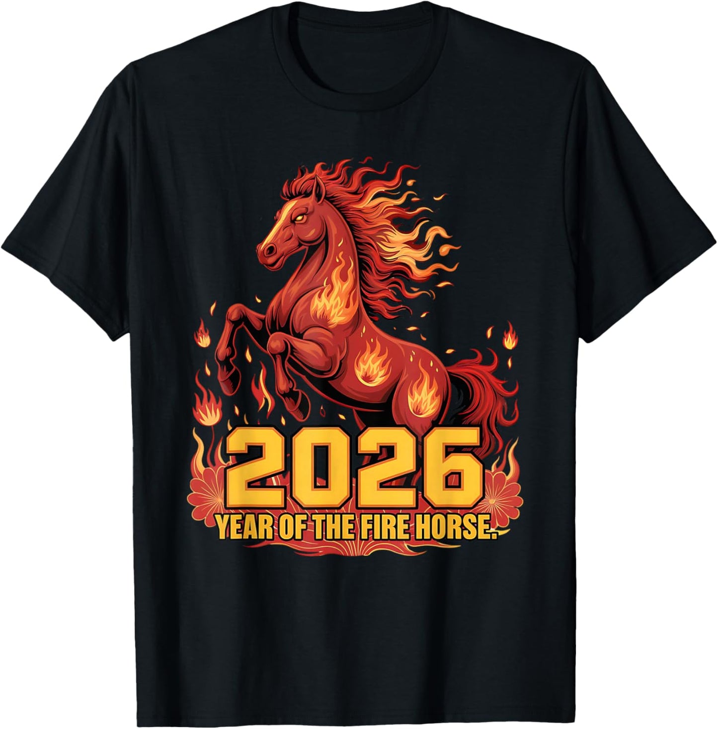 Lunar New Year 2026 Horoscope Fire Horse Astrology Art T-Shirt - T-Shirt | Black