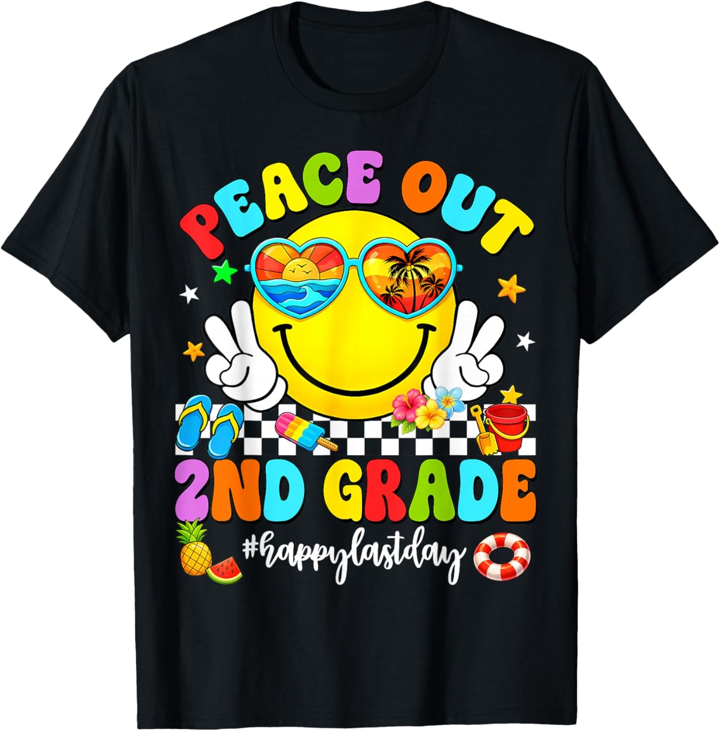 Last Day of School Summer Peace Out 2nd Grade Kids Boy Girl T-Shirt - T-Shirt | Black