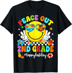 Last Day of School Summer Peace Out 2nd Grade Kids Boy Girl T-Shirt - T-Shirt | Black