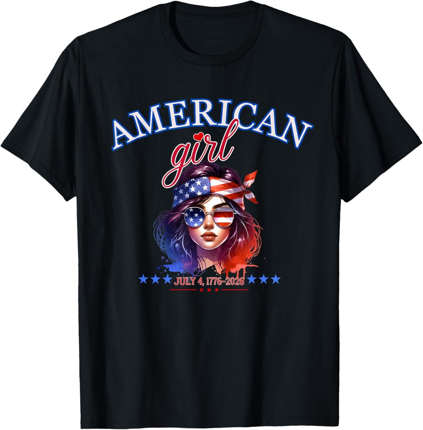 Red White and Blue American Girl T-Shirt - T-Shirt | Black