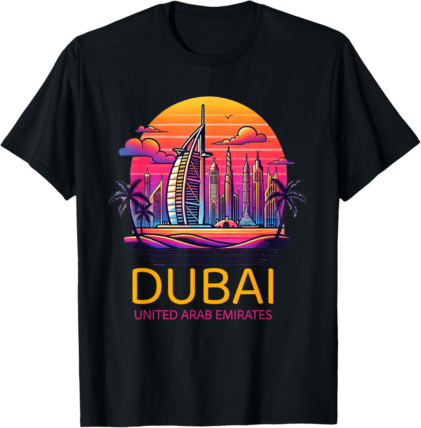Dubai Souvenir Skyline UAE United Arab Emirate Reminder T-Shirt - T-Shirt | Black