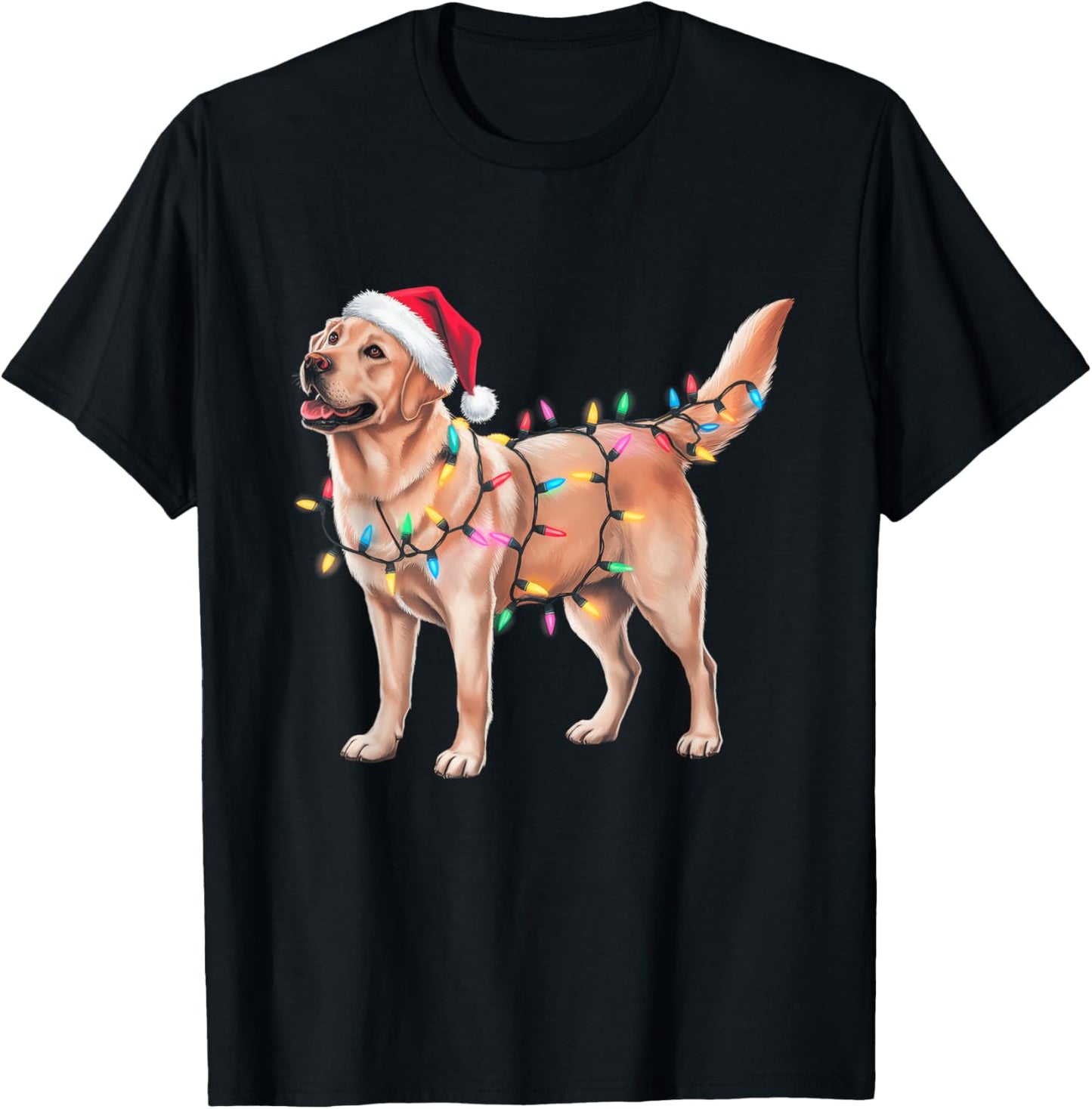 Funny Christmas Lights Dog Lover Santa Labrador Retriever Men Women Kids T-Shirt - T-Shirt | Black