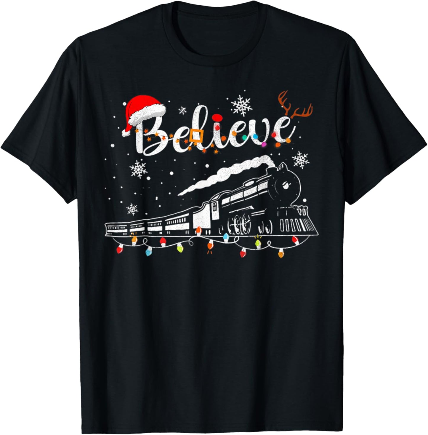 Christmas Train Christmas Believe Express Xmas Santa T-Shirt - T-Shirt | Black