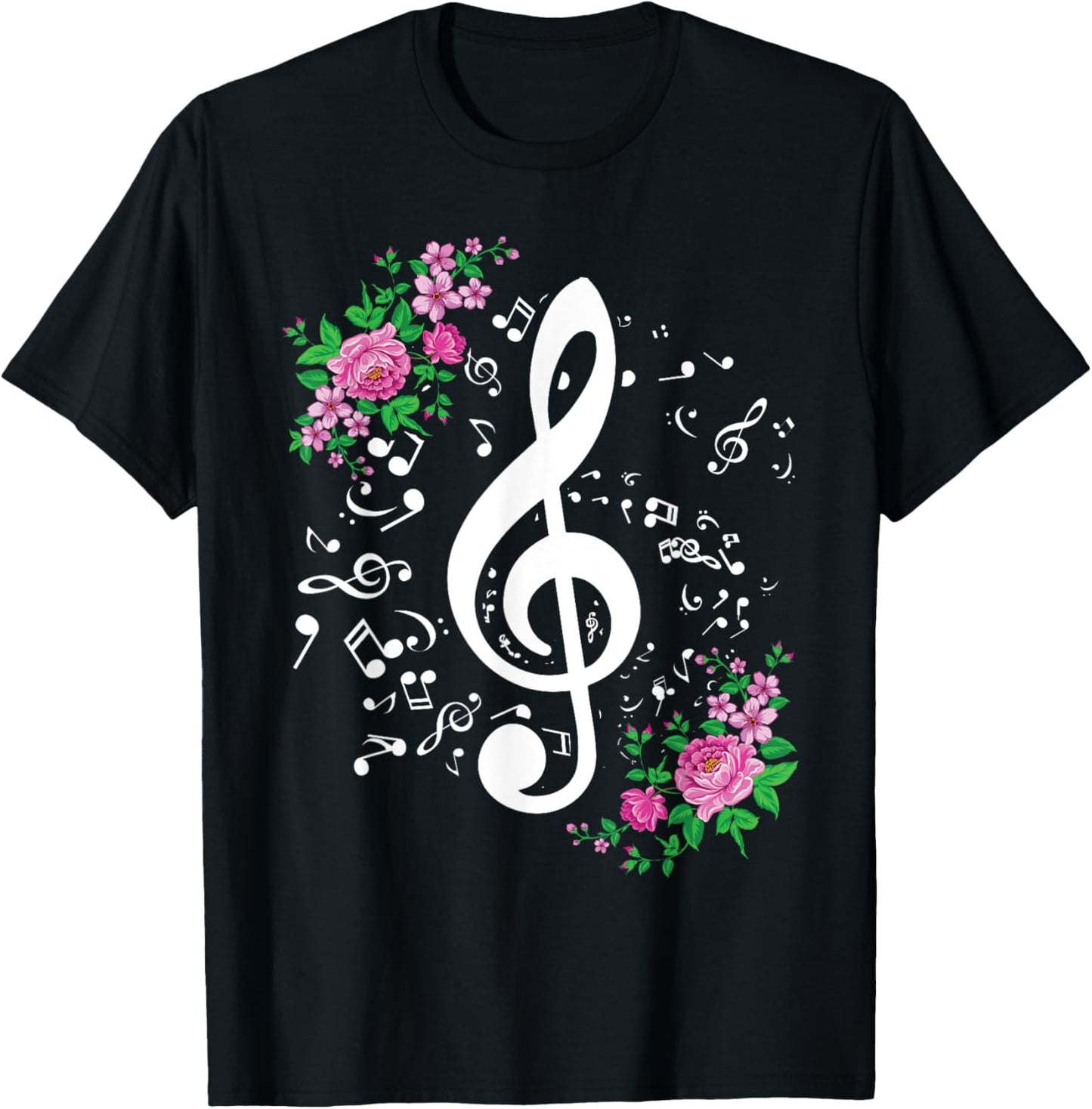 Cut Music Notes Clef Teacher,musical Notes and Flowers T-Shirt - T-Shirt | Black