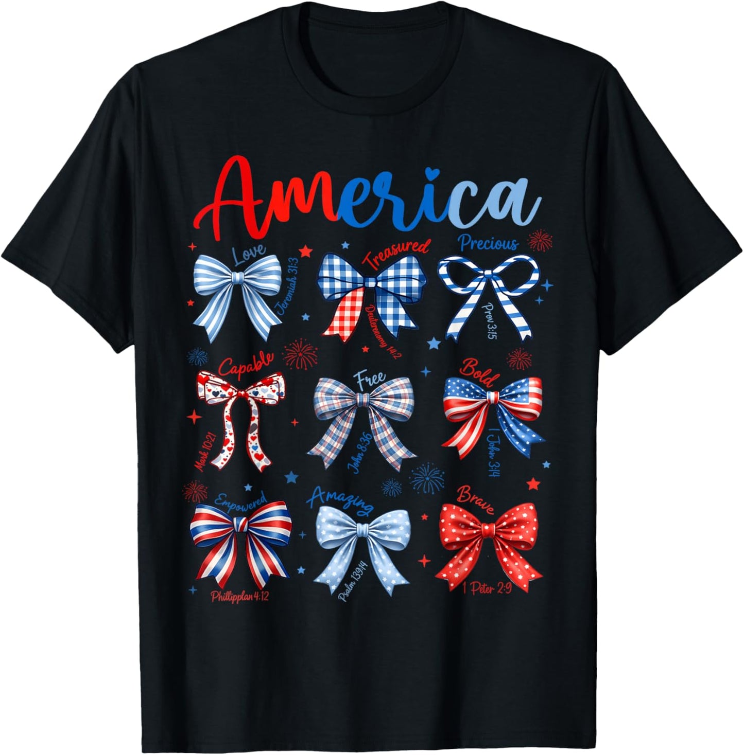 4th of July America Coquette Bows Christian Bible Women Girl T-Shirt - T-Shirt | Black