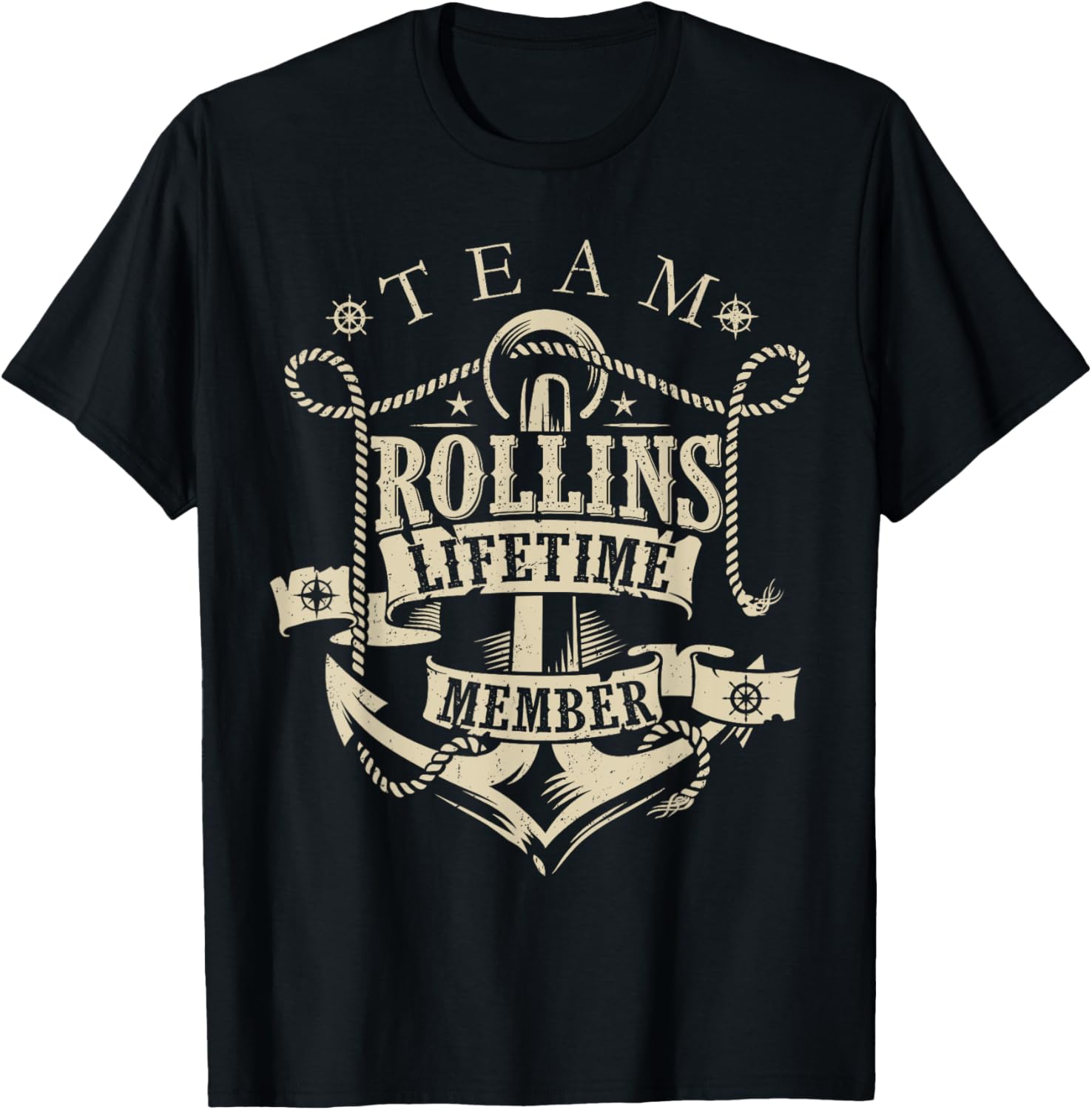 Team ROLLINS Lifetime Member Vintage ROLLINS Family Name T-Shirt - T-Shirt | Black