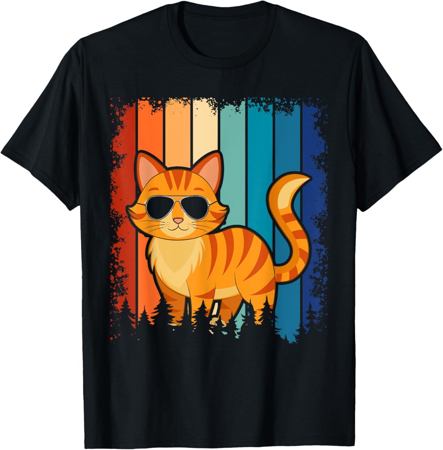 Vintage Style Orange Tabby Cat Friendly Wearing Sunglasses T-Shirt - T-Shirt | Black