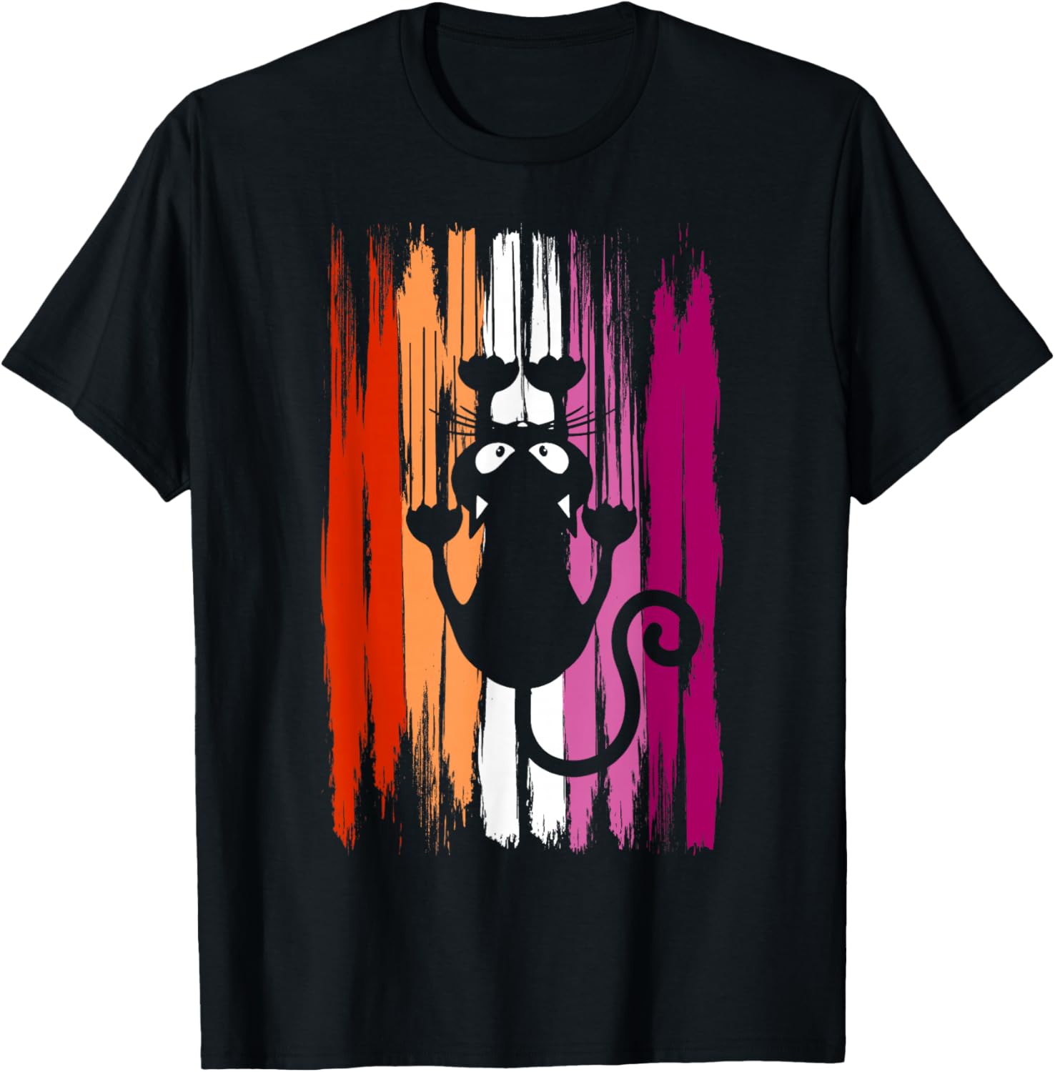 Climbing Cat with Scratches and Lesbian Pride Colors T-Shirt - T-Shirt | Black