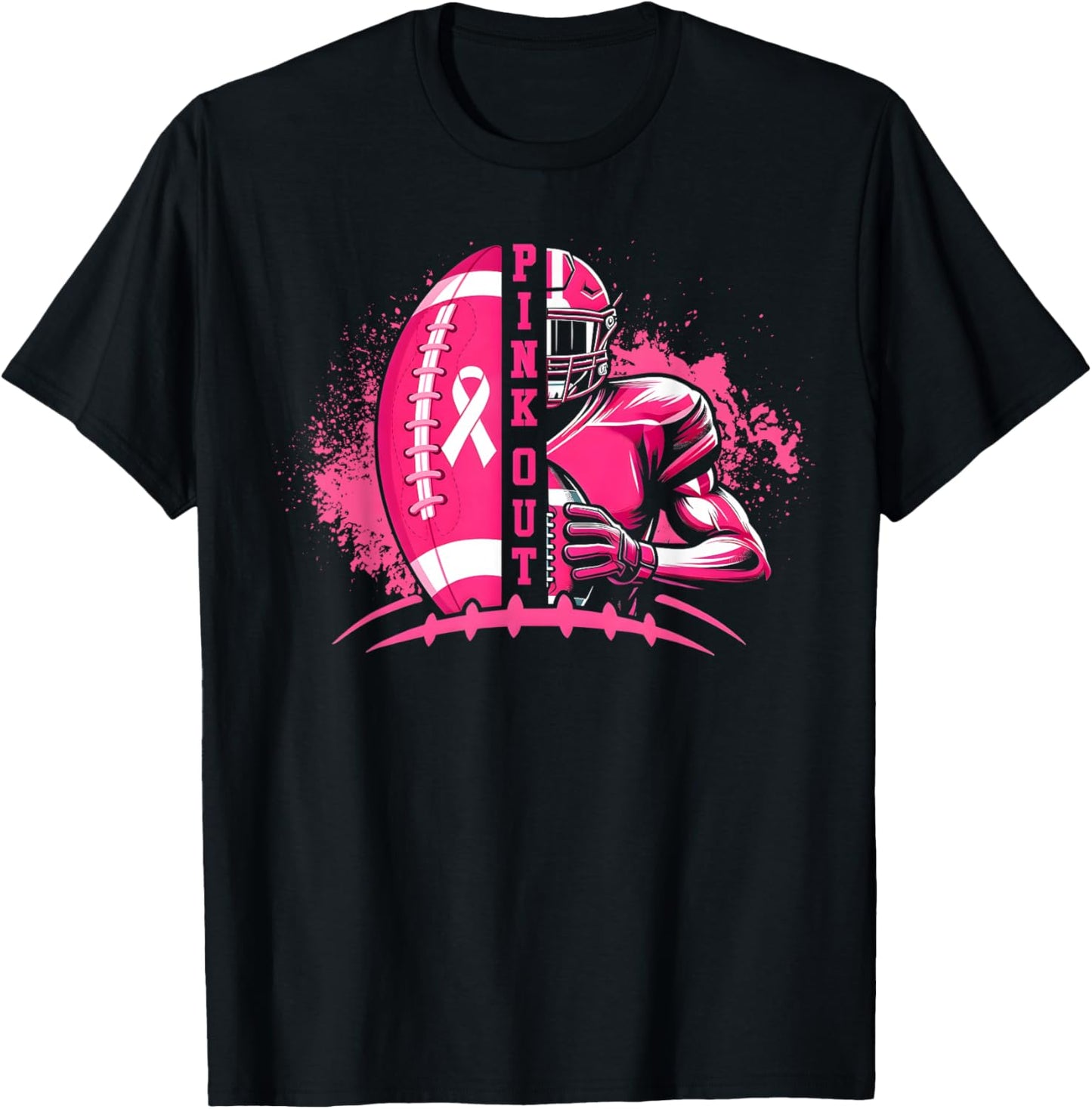 Football Pink Out Team Breast Cancer Awareness Month T-Shirt - T-Shirt | Black