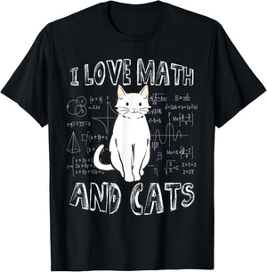 I Love Math And Cats Cute Funny Pet Lover Teacher Student T-Shirt - T-Shirt | Black