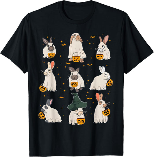 Cute Fall Bunny Ghost Costume Rabbit Lover Spooky Season T-Shirt - T-Shirt | Black