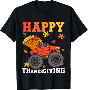 Kids Monster Truck Turkey Happy Thanksgiving Kids Toddler Boys T-Shirt - T-Shirt | Black