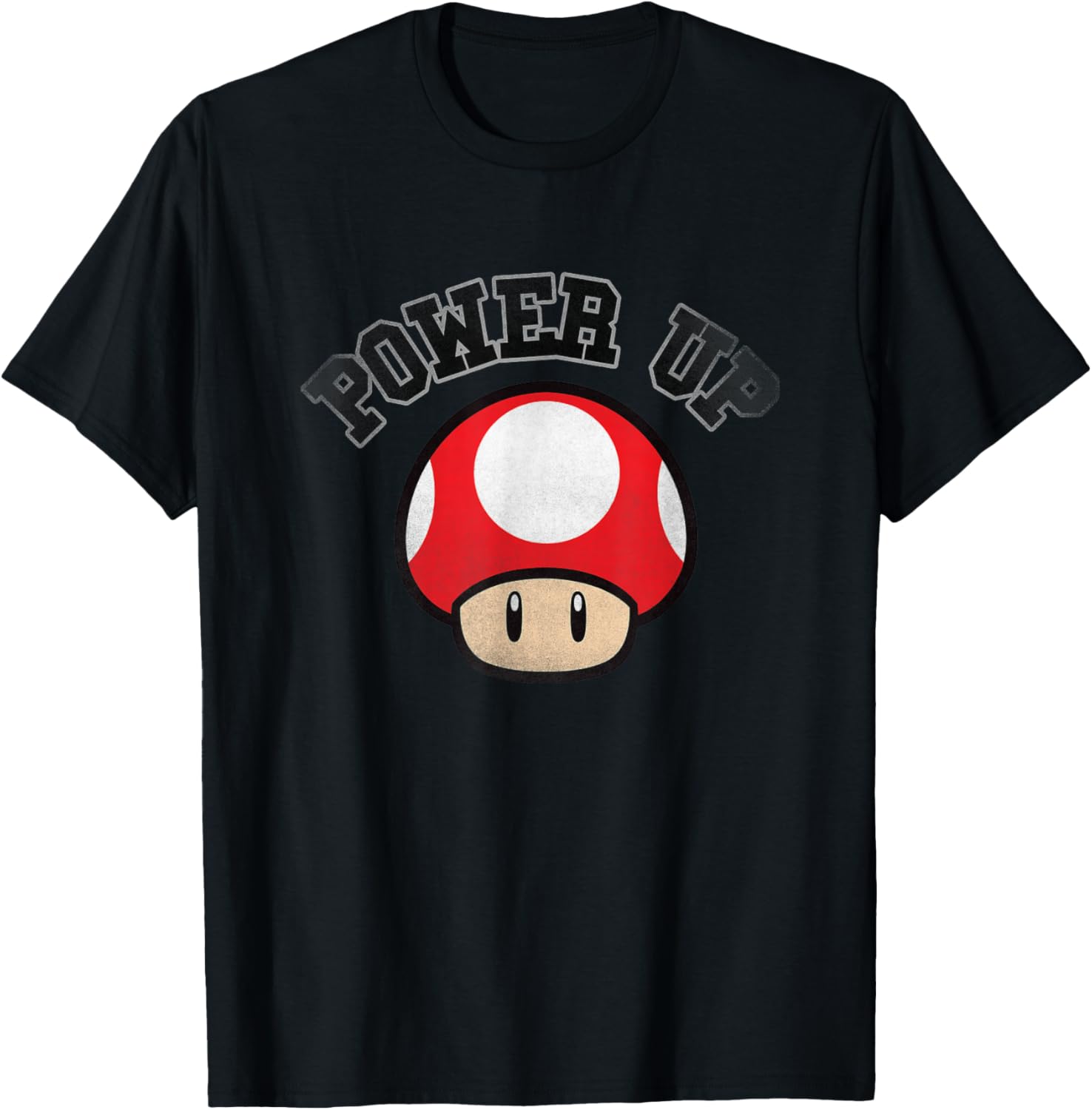 Super Mario Power Up Red Mushroom Distressed T-Shirt - T-Shirt | Black
