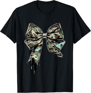 Camouflage Old Camo Bow Camo Coquette Bow Hunting Women Girl T-Shirt - T-Shirt | Black
