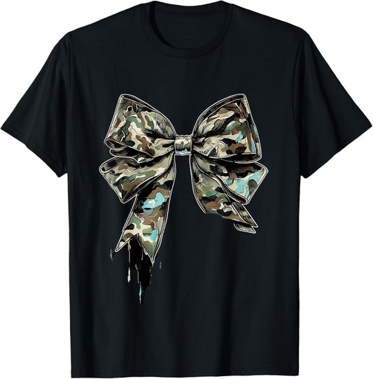 Camouflage Old Camo Bow Camo Coquette Bow Hunting Women Girl T-Shirt - T-Shirt | Black