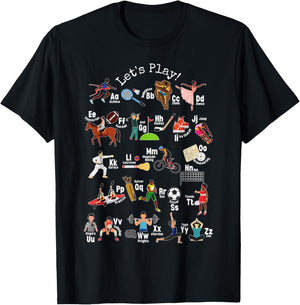 PE Teacher Alphabet ABCs Physical Education Health Teacher T-Shirt - T-Shirt | Black