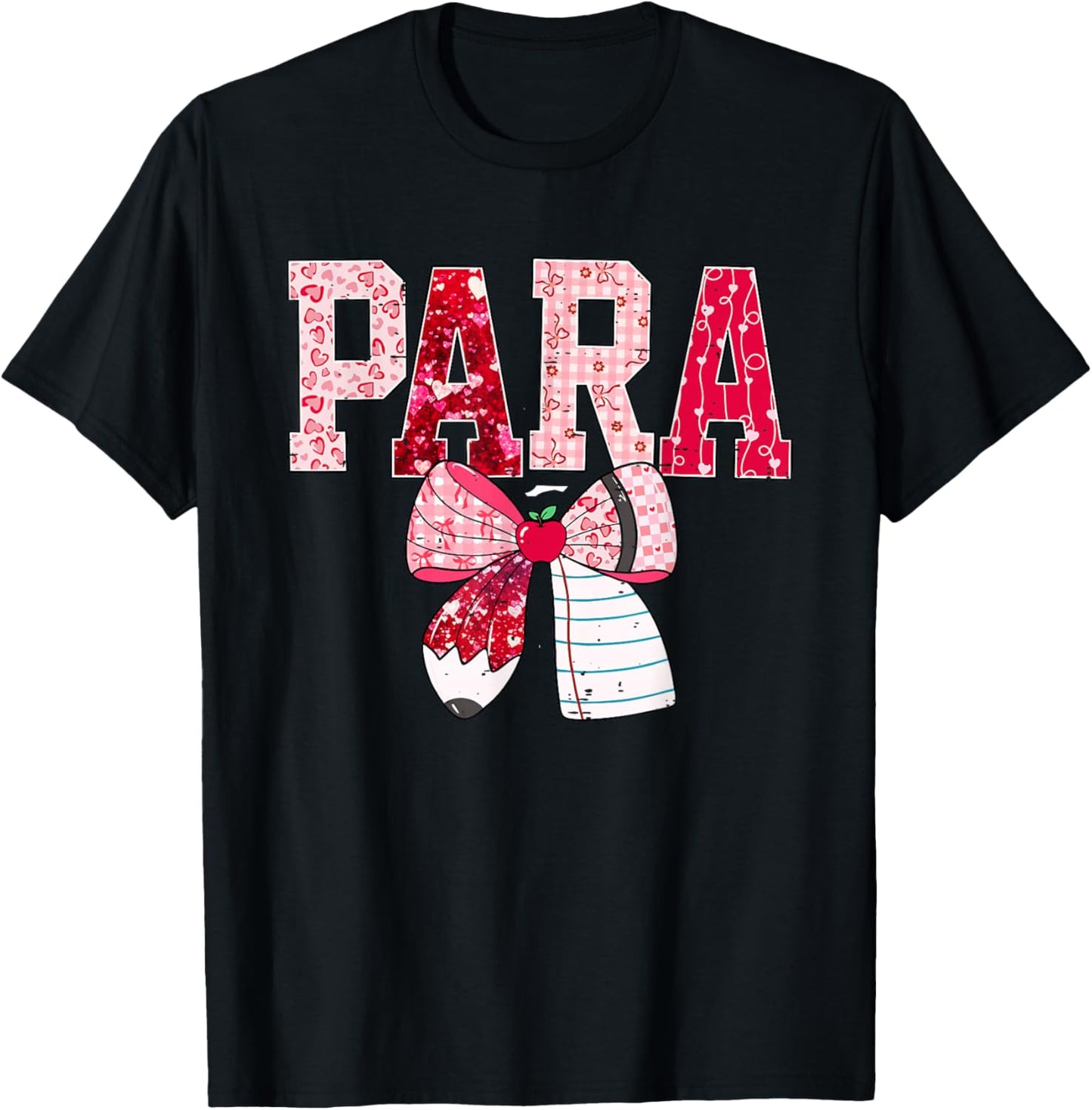 Coquette Bow Pencil Funny para Teacher Valentine Red Hearts T-Shirt - T-Shirt | Black