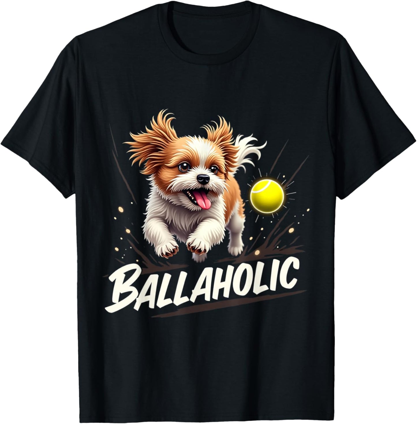 Funny Ballaholic Shih Tzu Dog Chasing Ball T-Shirt - T-Shirt | Black