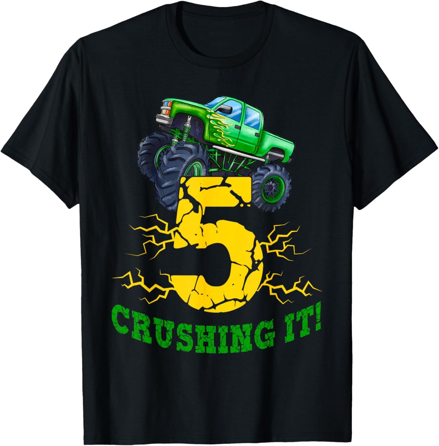5 Years Old Boys Crushing It Monster Truck 5th Birthday Boy T-Shirt - T-Shirt | Black