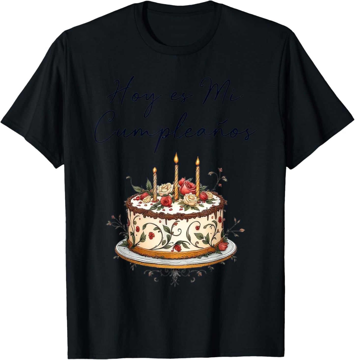 Hoy Es Mi Cumpleaños Con Cake Spanish Birthday Gift T-Shirt - T-Shirt | Black