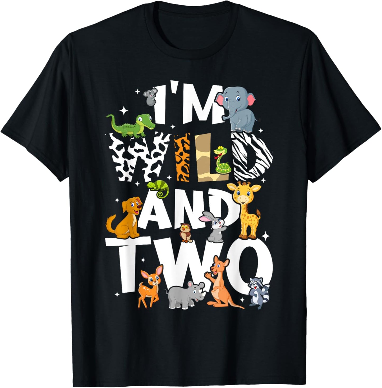 I'm Wild and Two Zoo Theme Birthday Safari Jungle Animals T-Shirt - T-Shirt | Black