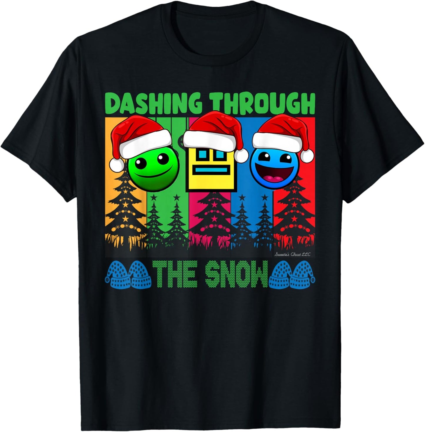 Geometry Dashing Through The Snow Sleep Dash Game Christmas T-Shirt - T-Shirt | Black
