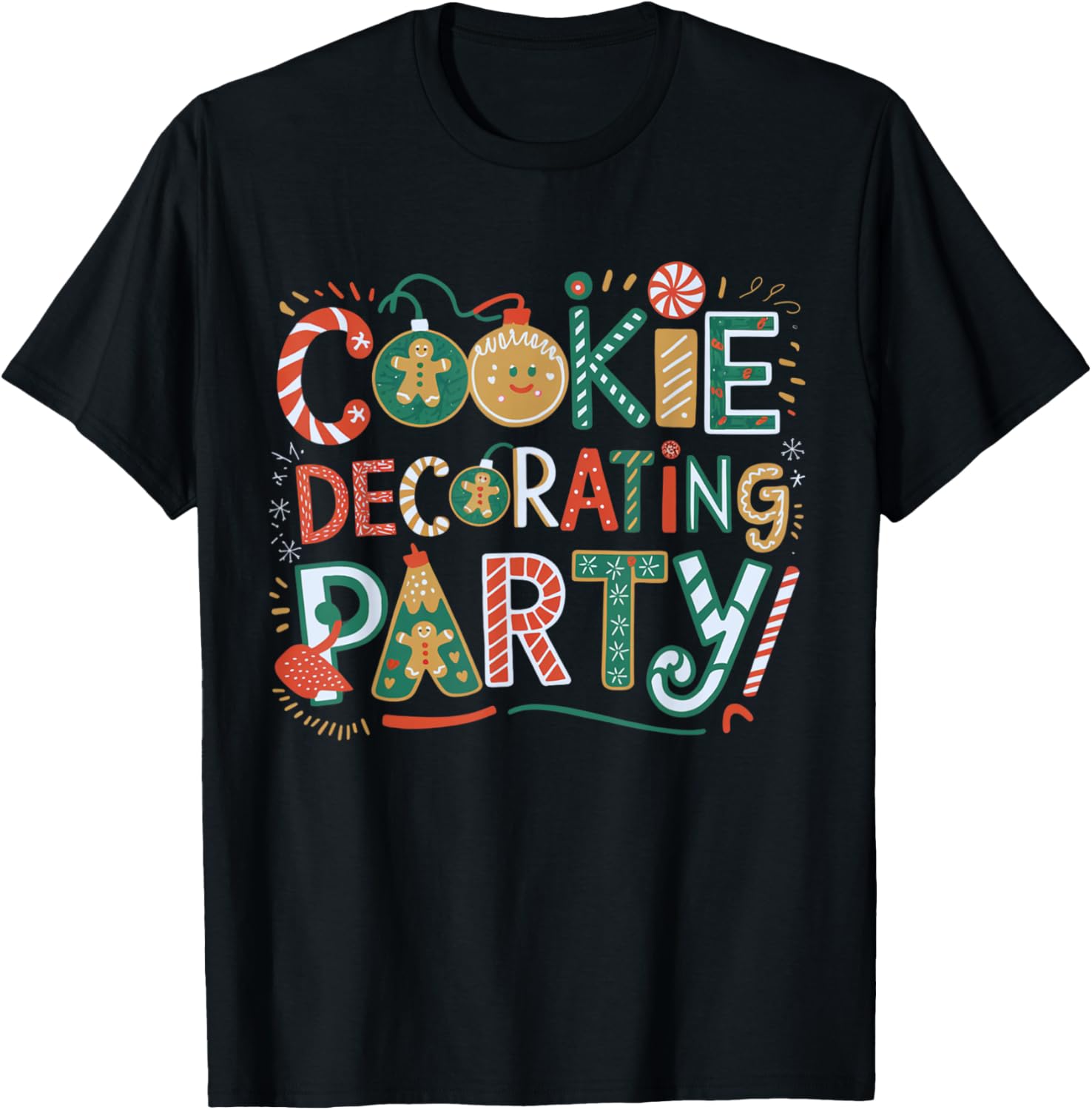 Festive Cookie Decorating Party Christmas Baking Holiday T-Shirt - T-Shirt | Black