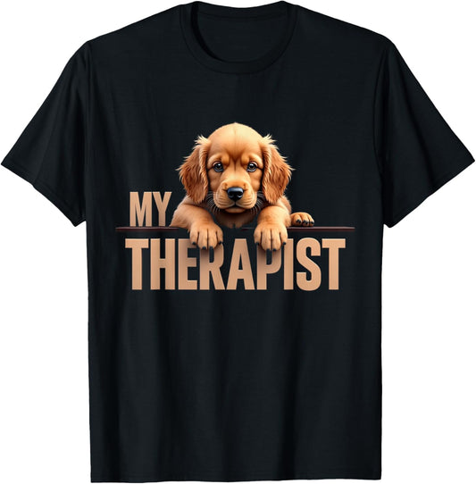 Funny Cockie Puppy My Therapist Cocker Spaniel Dog T-Shirt - T-Shirt | Black
