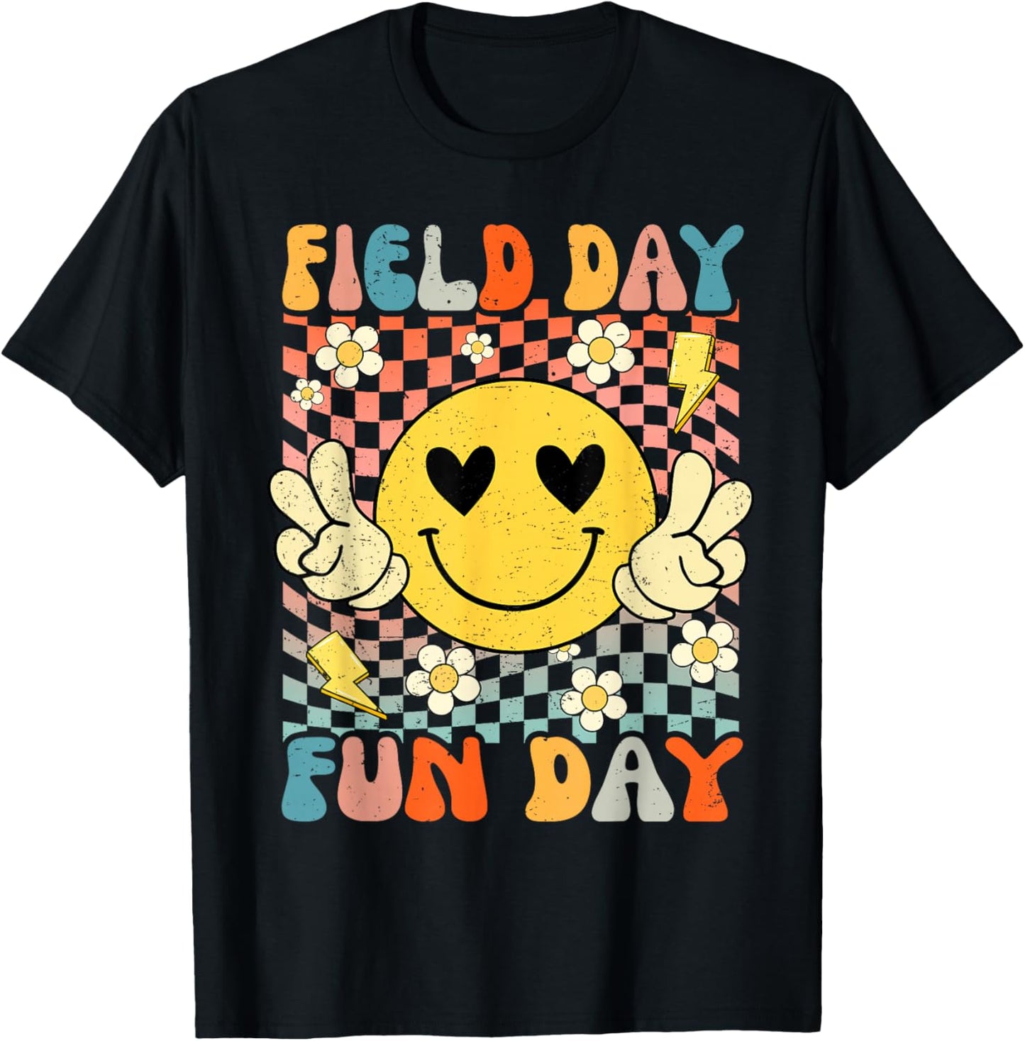 Field Day Fun Day Groovy Retro Field Trip Funny Boys Girls T-Shirt - T-Shirt | Black
