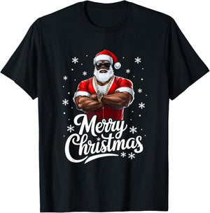 African American Santa Christmas Cool Afro Black Men T-Shirt - T-Shirt | Black