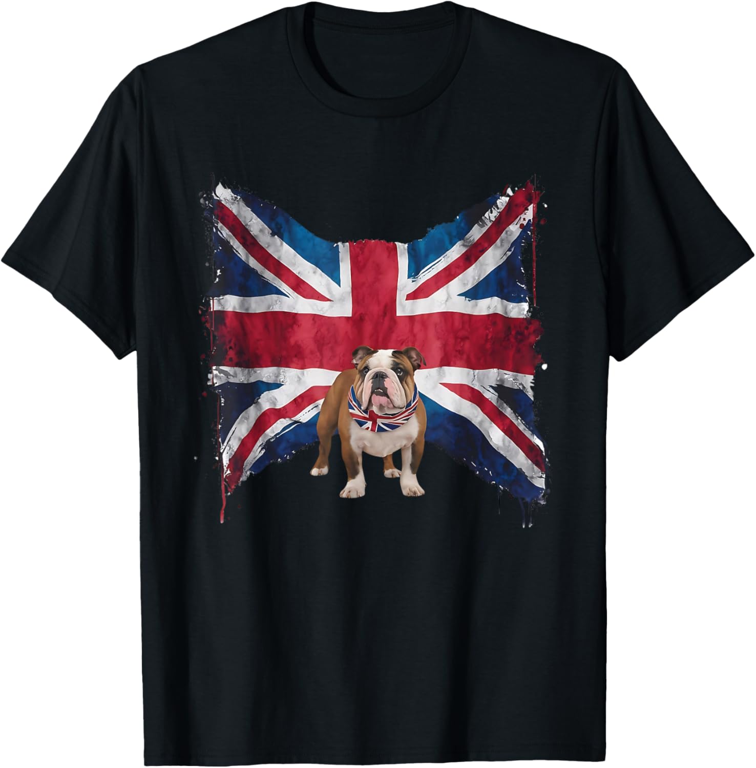 British Bulldog with grunge British Flag for British English T-Shirt - T-Shirt | Black