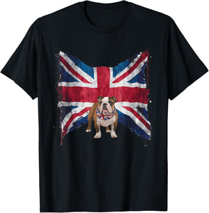British Bulldog with grunge British Flag for British English T-Shirt - T-Shirt | Black