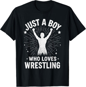 Just A Boy Who Loves Wrestling Christmas Wrestler Youth Kids T-Shirt - T-Shirt | Black