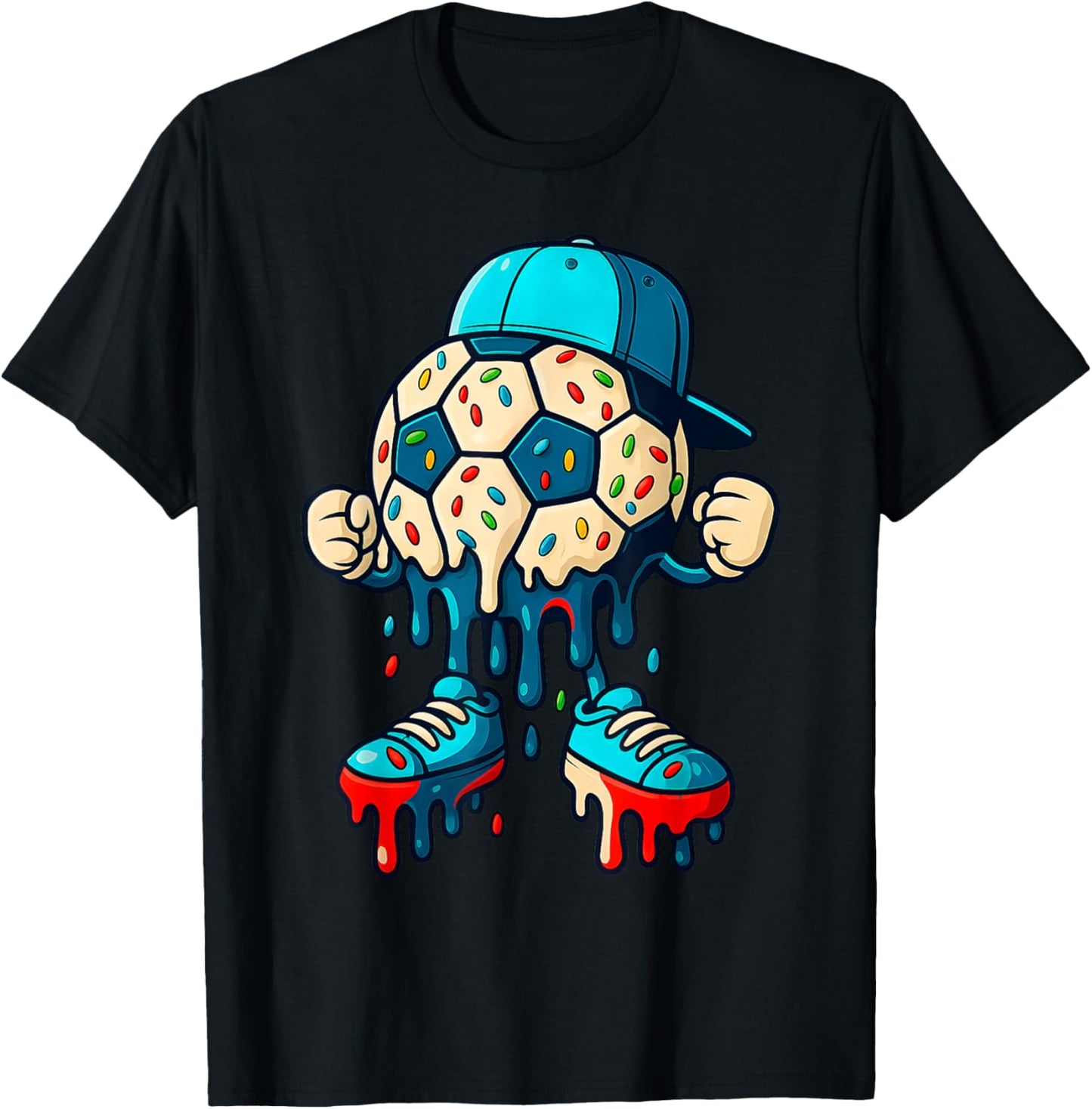 Soccer Ball Drip Ice Cream Character Men Women Girls Kids T-Shirt - T-Shirt | Black