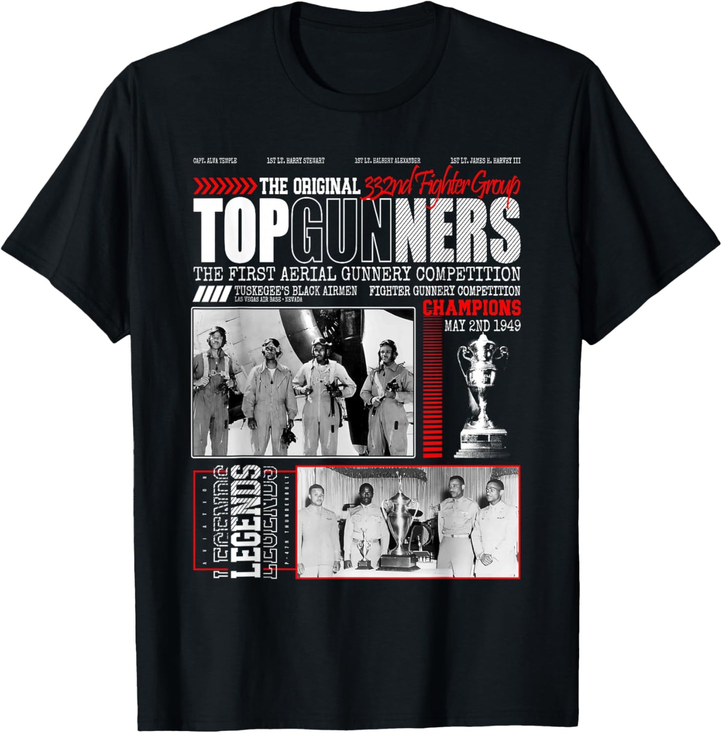 Tuskegee's Top Gunnery 1949 Black Airmen 332nd Fighter Group T-Shirt - T-Shirt | Black