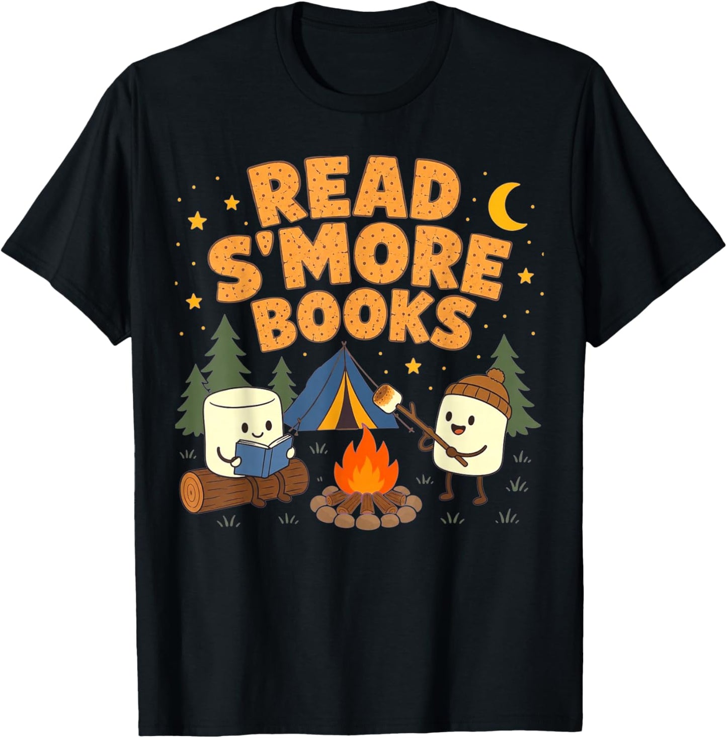 Read S'More Books Camping Outdoors Travel Campfire Smores T-Shirt - T-Shirt | Black